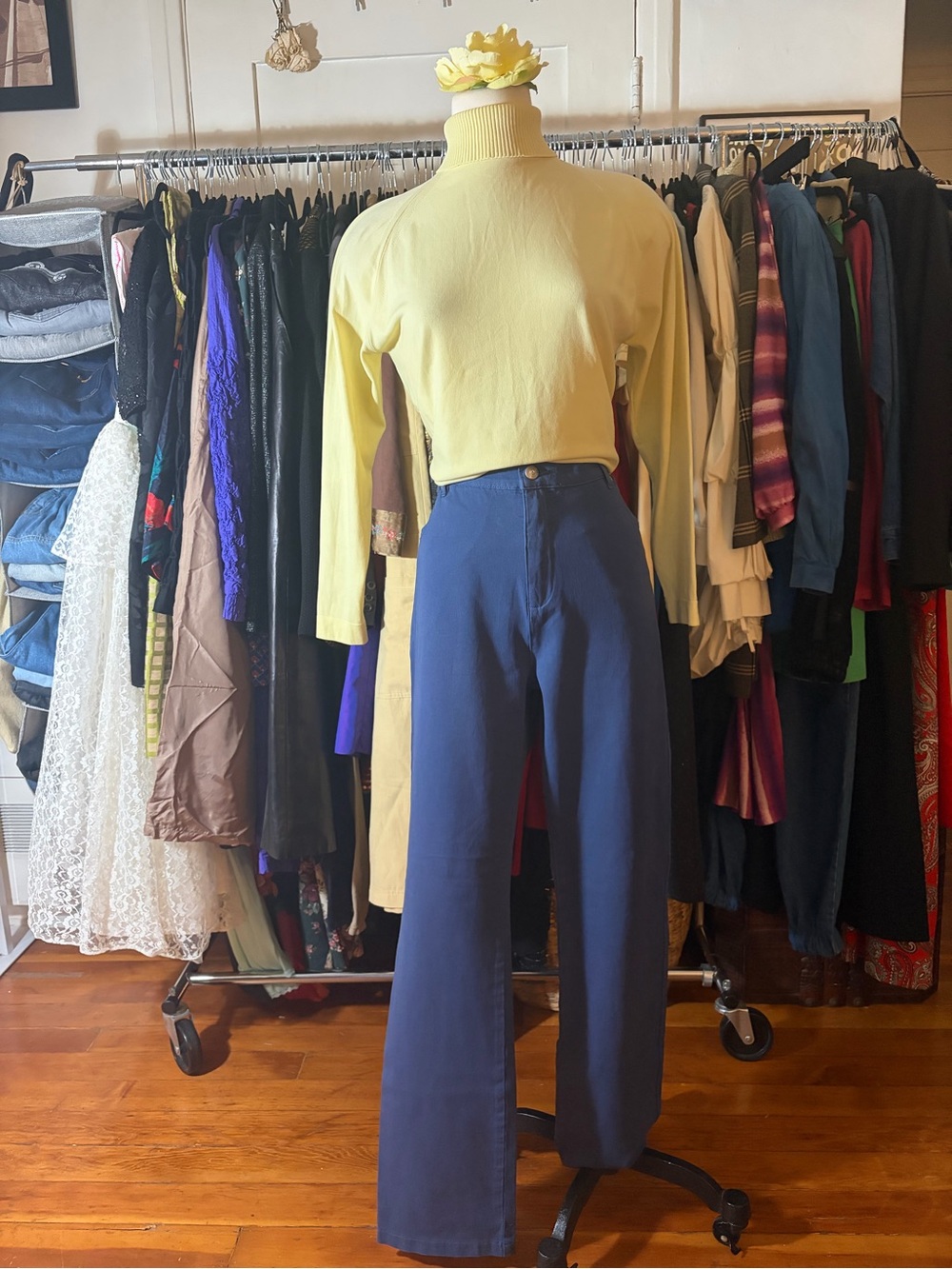 MARBLE Scotland Blue High-Waisted Wide-Leg Pleated Trousers Pants Sz US 10 - Picture 2 of 3